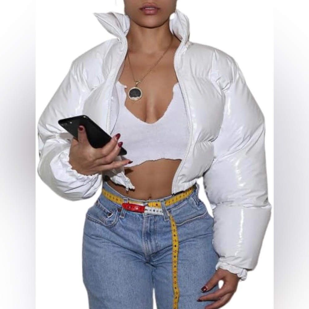 Puffer Down Jacket Y2k Sparkly Casual Jackets Zipper Pocket Hotties Warm Coat